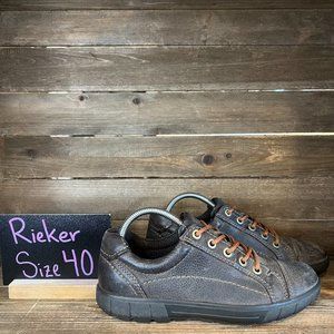 Womens Ecco Brown Pebbled Leather Low Comfort Shoes Sneakers Size EU 40 US 9-9.5